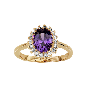 BAGUE PLAQUÉ OR FORME OVALE OXYDE VIOLET ET CONTOUR OXYDES BLANCS SERTIS