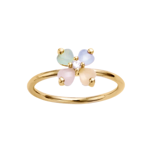 BAGUE PLAQUÉ OR FORME FLEUR VERRE OPAQUE PASTEL