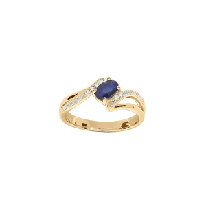 BAGUE PLAQUÉ OR OXYDES BLEUS ET BLANCS SERTIS