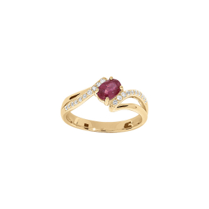 BAGUE PLAQUÉ OR OXYDES ROUGE ET BLANCS SERTIS