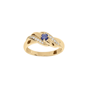 BAGUE PLAQUÉ OR OXYDES BLEU ET BLANCS SERTIS