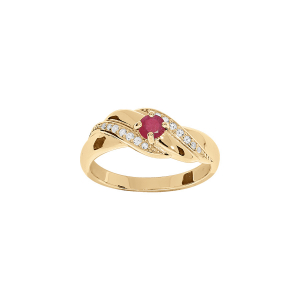 BAGUE PLAQUÉ OR OXYDES ROUGE ET BLANCS SERTIS