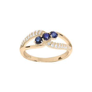 BAGUE PLAQUÉ OR OXYDES BLEUS ET BLANCS SERTIS