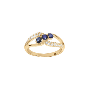 BAGUE PLAQUÉ OR OXYDES BLEUS ET BLANCS SERTIS