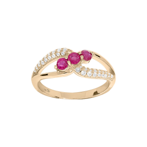BAGUE PLAQUÉ OR OXYDES ROUGES ET BLANCS SERTIS
