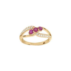 BAGUE PLAQUÉ OR OXYDES ROUGES ET BLANCS SERTIS