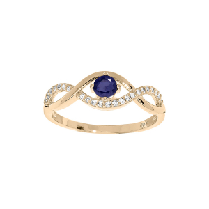 BAGUE PLAQUÉ OR OXYDES BLEUS ET BLANCS SERTIS