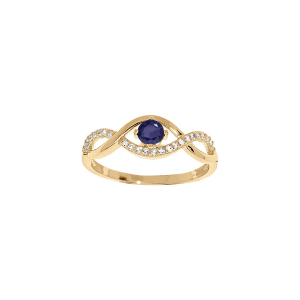 BAGUE PLAQUÉ OR OXYDES BLEUS ET BLANCS SERTIS