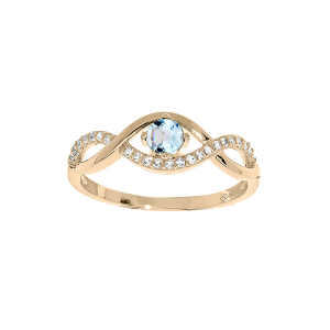 BAGUE PLAQUÉ OR TOPAZE BLEU VÉRITABLE ET OXYDES BLANCS SERTIS