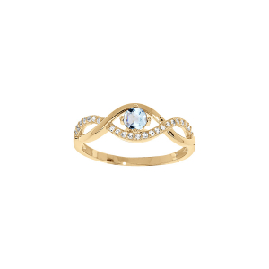 BAGUE PLAQUÉ OR TOPAZE BLEU VÉRITABLE ET OXYDES BLANCS SERTIS