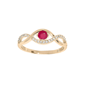 BAGUE PLAQUÉ OR OXYDES ROUGE ET BLANCS SERTIS