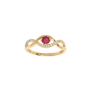 BAGUE PLAQUÉ OR OXYDES ROUGE ET BLANCS SERTIS