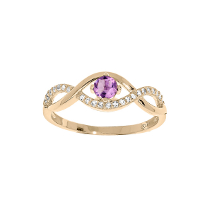 BAGUE PLAQUÉ OR FORME INFINI AMETHYSTE VÉRITABLE ET OXYDES BLANCS SERTIS