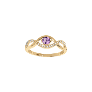 BAGUE PLAQUÉ OR FORME INFINI AMETHYSTE VÉRITABLE ET OXYDES BLANCS SERTIS