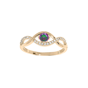 BAGUE PLAQUÉ OR OXYDE MYSTIQUE  ET BLANCS SERTIS