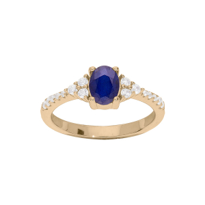 BAGUE PLAQUÉ OR OXYDES BLEU ET BLANCS SERTIS