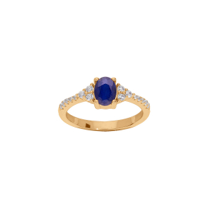 BAGUE PLAQUÉ OR OXYDES BLEU ET BLANCS SERTIS