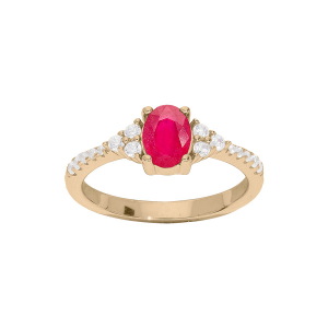 BAGUE PLAQUÉ OR OXYDES ROUGE ET BLANCS SERTIS