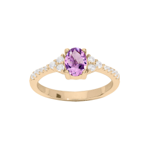 BAGUE PLAQUÉ OR AMETHYSTE ET OXYDES BLANCS SERTIS