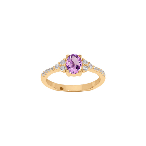 BAGUE PLAQUÉ OR AMETHYSTE ET OXYDES BLANCS SERTIS