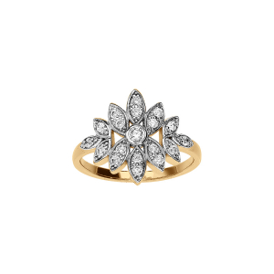 BAGUE PLAQUÉ OR FLEUR OXYDES BLANCS SERTIS
