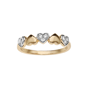 BAGUE PLAQUÉ OR MULTI COEURS LISSES ET OXYDES BLANCS SERTIS