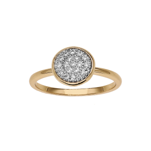 BAGUE PLAQUÉ OR CERCLE PASTILLE OXYDES BLANCS SERTIS