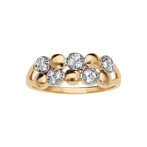 BAGUE PLAQUÉ OR DOUBLE RANG PASTILLES LISSES ET OXYDES BLANCS SERTIS