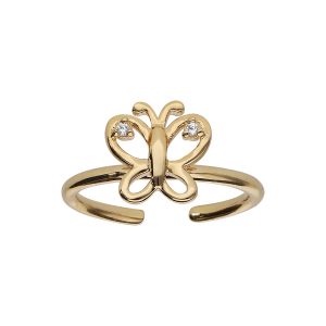 BAGUE PLAQUÉ OR PAPILLON AJOURE OXYDES BLANCS REGLABLE