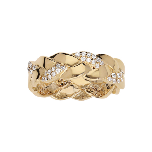 BAGUE PLAQUÉ OR TORSADE AVEC OXYDES BLANCS