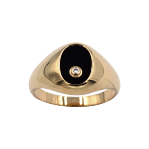 CHEVALIERE PLAQUÉ OR PETITE OVALE 10X7 CALCÉDOINE AVEC 1 OXYDE BLANC SERTI