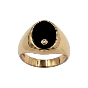 CHEVALIERE PLAQUÉ OR MOYENNE 14X10 CALCÉDOINE AVEC 1 OXYDE BLANC SERTI