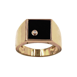 CHEVALIERE PLAQUÉ OR CARRÉ 10X10 CALCÉDOINE AVEC 1 OXYDE BLANC SERTI