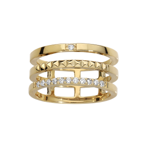 BAGUE PLAQUÉ OR 3 ANNEAUX RIGIDES AVEC OXYDES BLANCS SERTIS