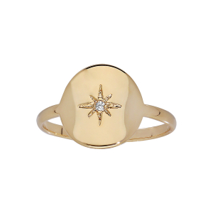BAGUE PLAQUÉ OR PASTILLE AVEC ETOILE OXYDE BLANC