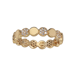 BAGUE PLAQUÉ OR PASTILLES ALTERNEES LISSSES ET OXYDES BLANCS SERTIS