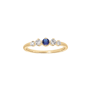 BAGUE PLAQUÉ OR 4 OXYDES BLANCS SERTIS ET 1 CENTRE BLEU FONCÉ