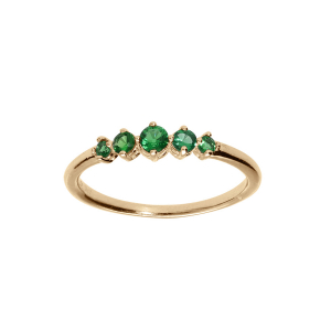 BAGUE PLAQUÉ OR 5 OXYDES VERTS SERTIS