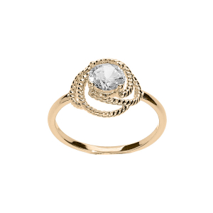 BAGUE PLAQUÉ OR FLEUR OXYDE BLANC
