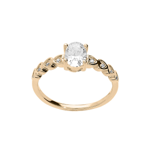 BAGUE PLAQUÉ OR SOLITAIRE OXYDES BLANCS OVALE SERTIS GRIFFES