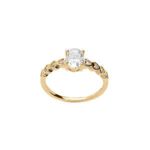 BAGUE PLAQUÉ OR SOLITAIRE OXYDES BLANCS OVALE SERTIS GRIFFES
