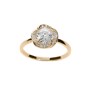BAGUE PLAQUÉ OR FLEUR OXYDES BLANCS
