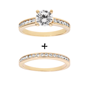 BAGUE DUO PLAQUÉ OR 2 ANNEAUX RAILS PIERRES BLANCHES