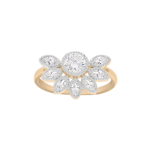 BAGUE PLAQUÉ OR DEMI FLEUR OXYDES BLANCS SERTIS