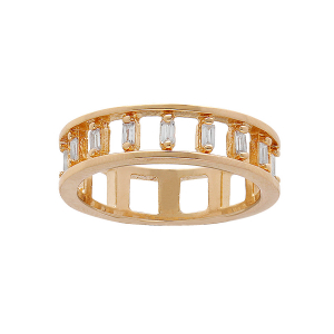 BAGUE PLAQUÉ OR ANNEAU AJOURÉ BARRETES OXYDES BLANCS SERTIS