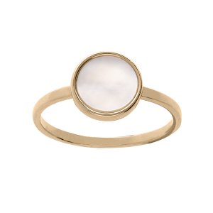 BAGUE PLAQUÉ OR RONDE AVEC NACRE BLANCHE VÉRITABLE 10MM