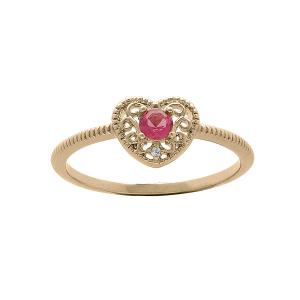 BAGUE PLAQUÉ OR FORME COEUR AJOURÉE OXYDE FUSHIA