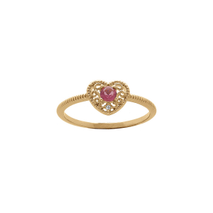 BAGUE PLAQUÉ OR FORME COEUR AJOURÉE OXYDE FUSHIA