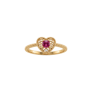 BAGUE PLAQUÉ OR FORME COEUR AJOURÉE OXYDE FUSHIA