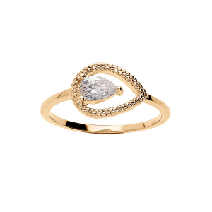 BAGUE PLAQUÉ OR GOUTTE AJOURÉE OXYDE BLANC SERTI